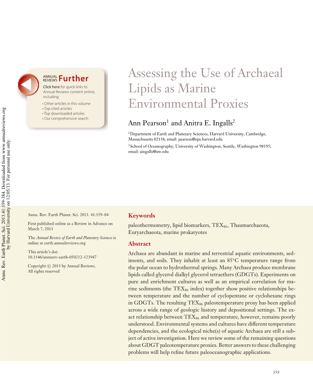 Assessing the Use of Archaeal Lipids As Marine Environmental Proxies
