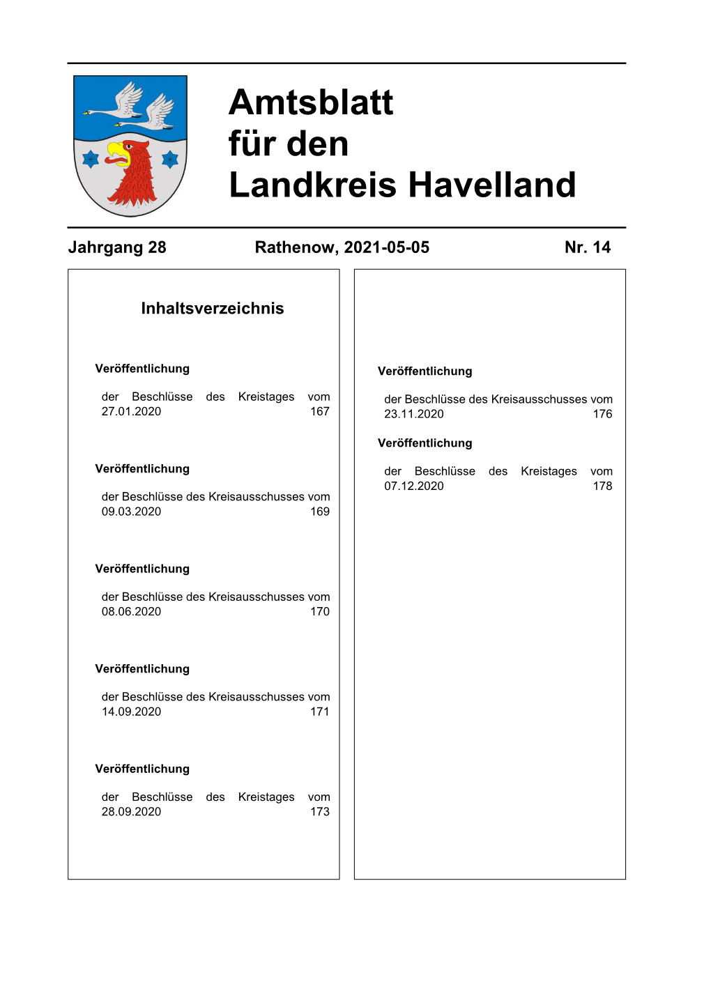 Amtsblatt Für Den Landkreis Havelland Seite 167