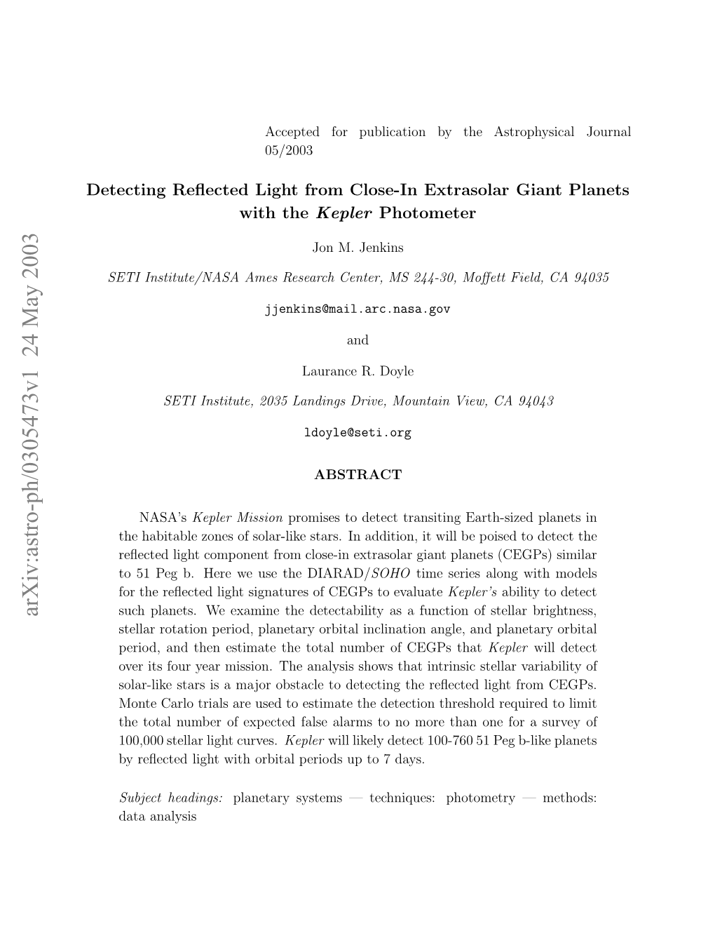 Detecting Reflected Light from Close-In Extrasolar Giant Planets with the Kepler Photometer