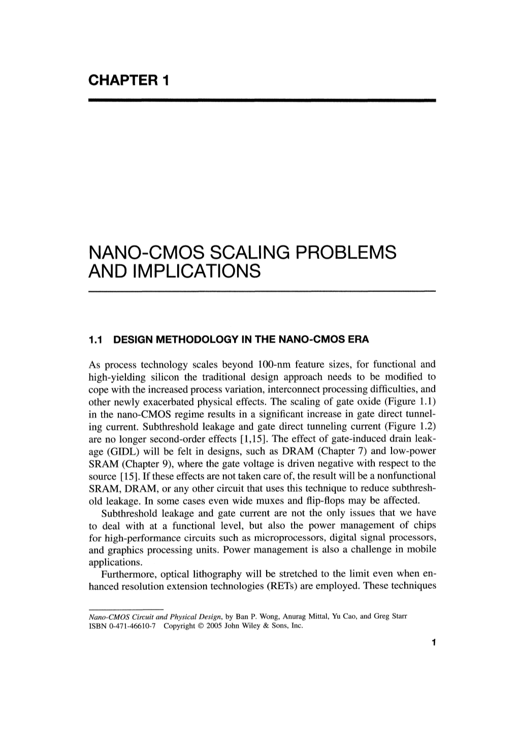 Nano-Cmos Scaling Problems and Implications