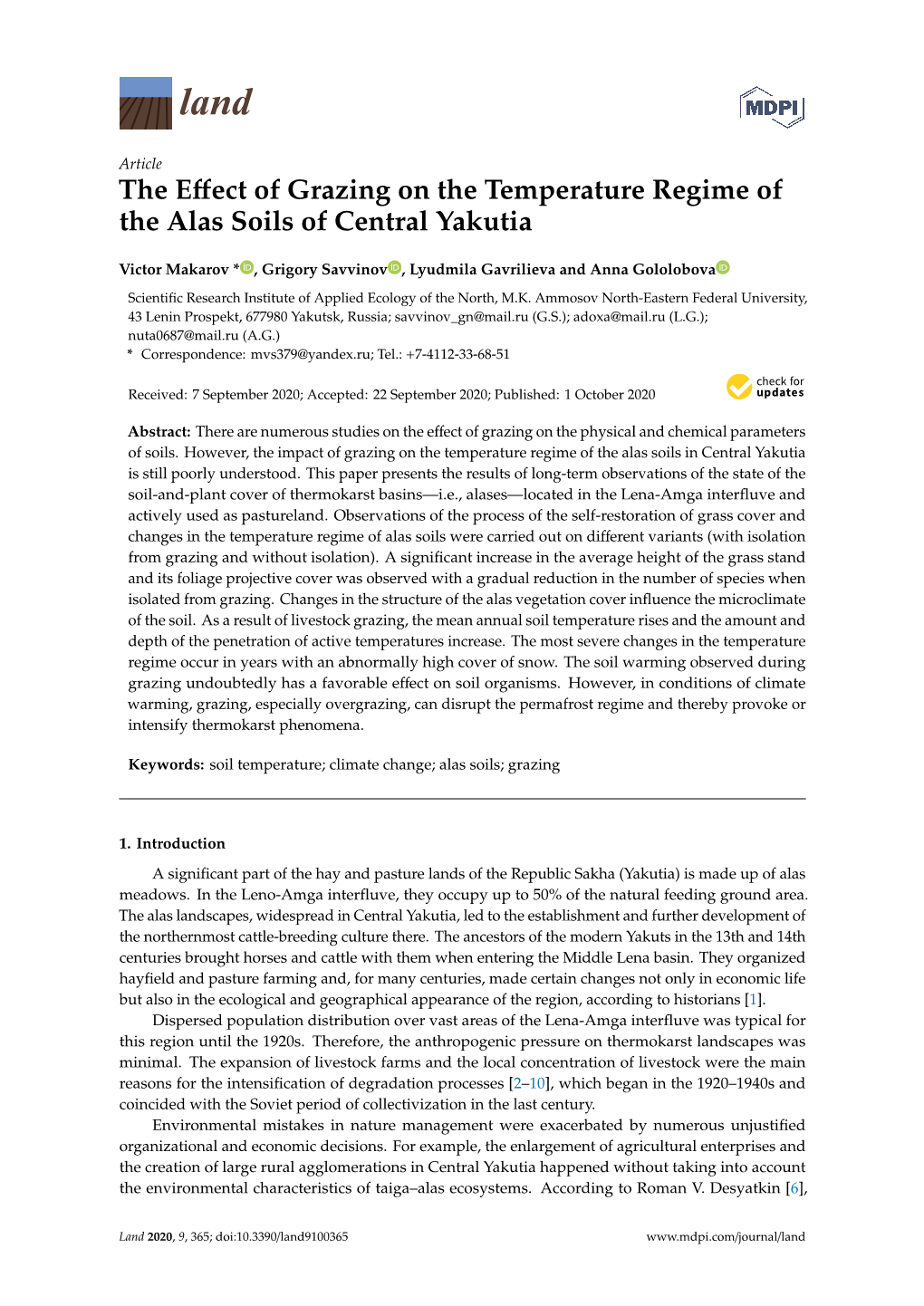 The Effect of Grazing on the Temperature Regime of the Alas