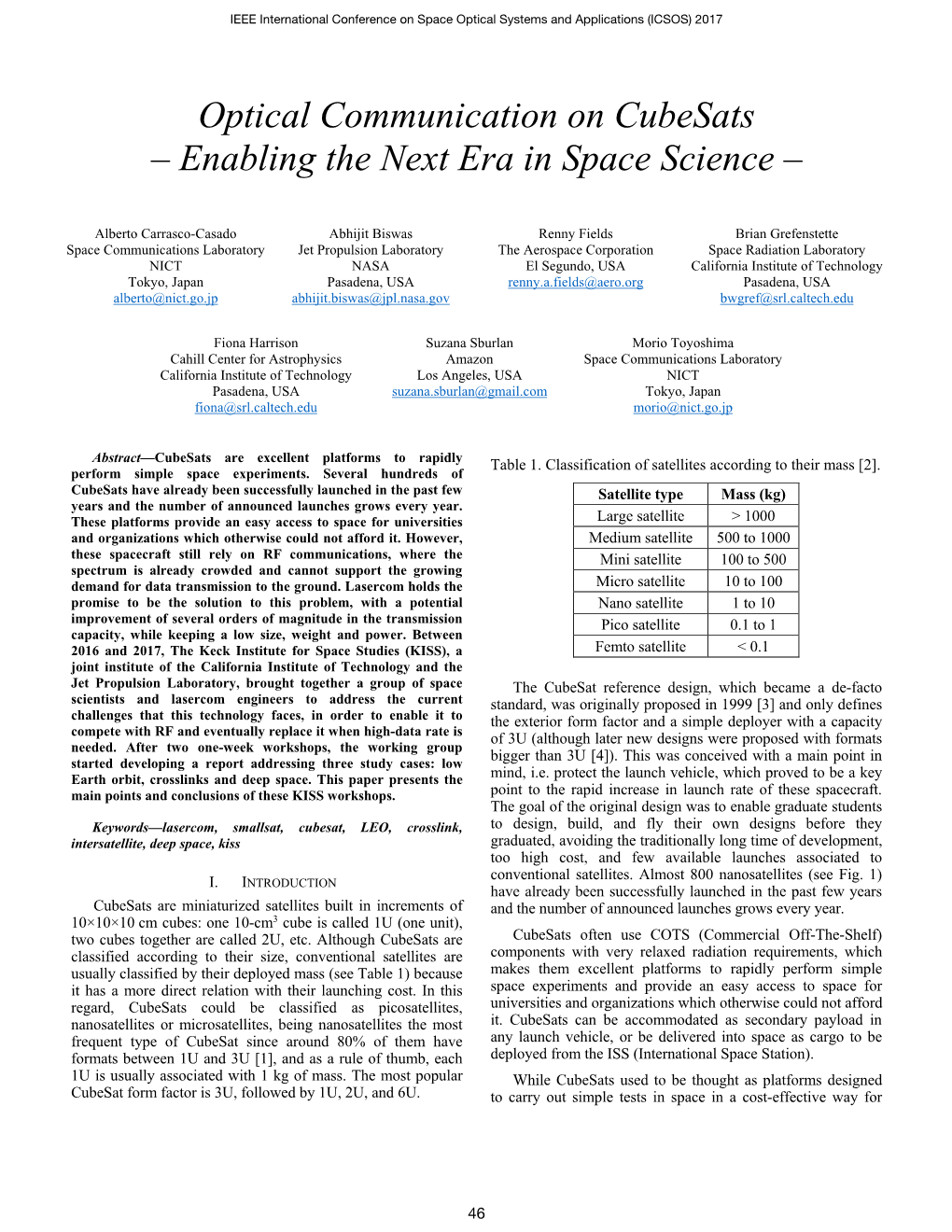 Optical Communication on Cubesats – Enabling the Next Era in Space Science –