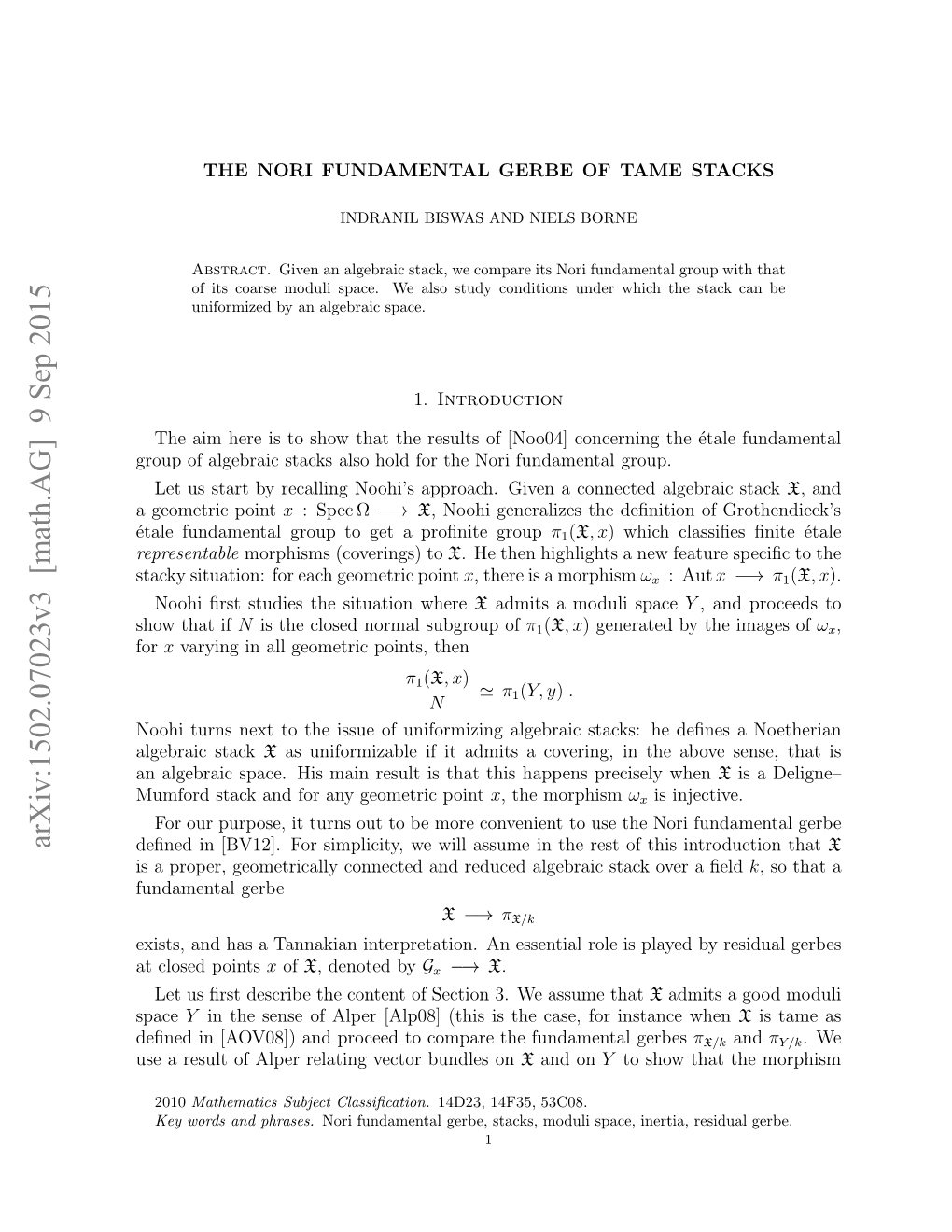 The Nori Fundamental Gerbe of Tame Stacks 3