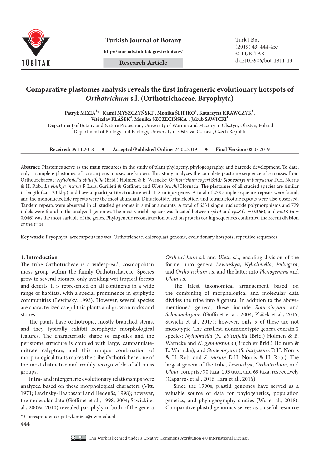 Comparative Plastomes Analysis Reveals the First Infrageneric Evolutionary Hotspots of Orthotrichum S.L