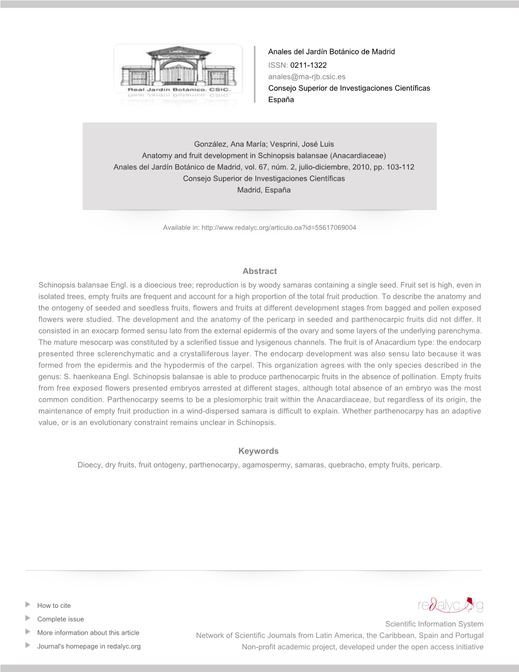 Redalyc. Anatomy and Fruit Development in Schinopsis