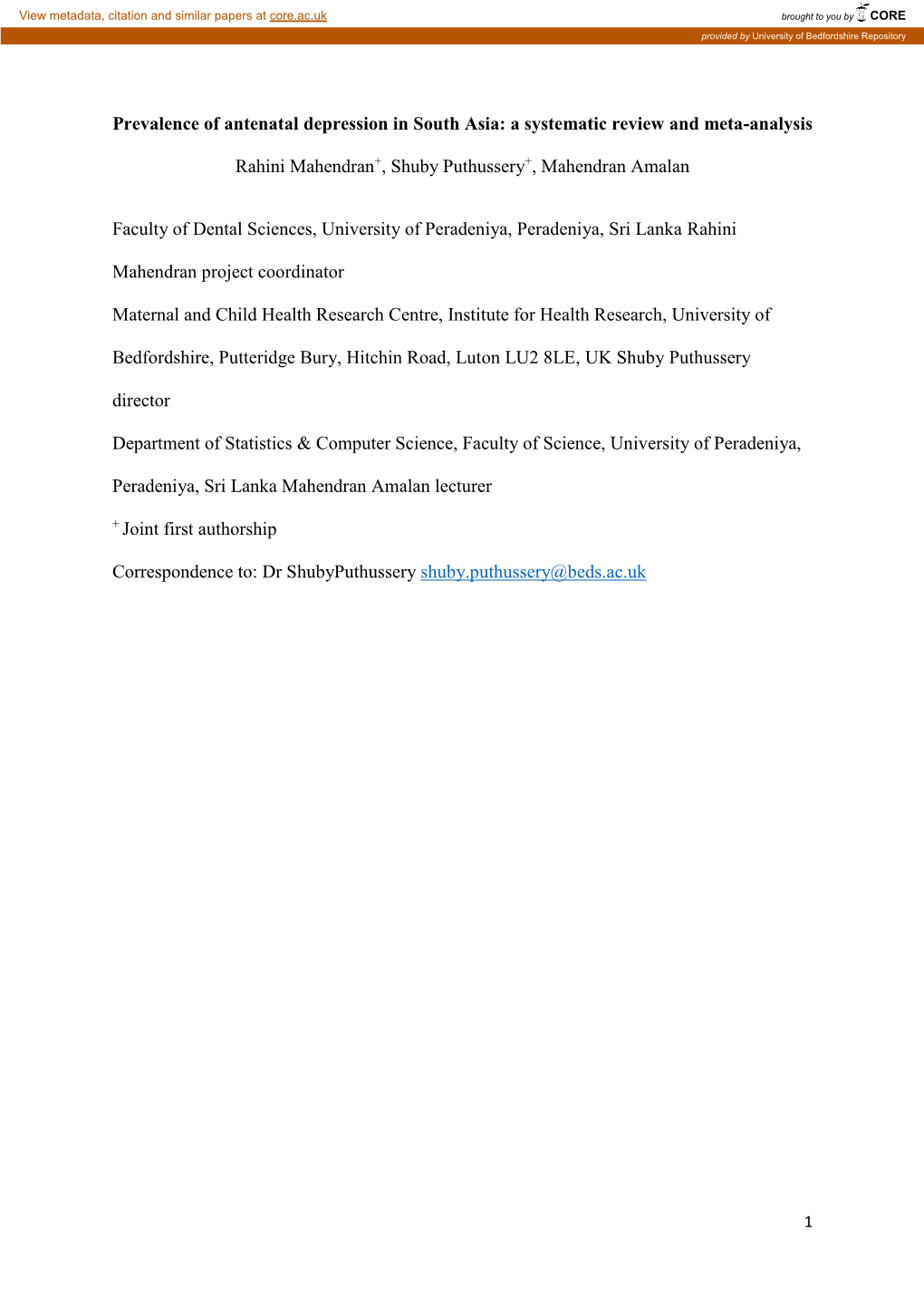 Prevalence of Antenatal Depression in South Asia: a Systematic Review and Meta-Analysis