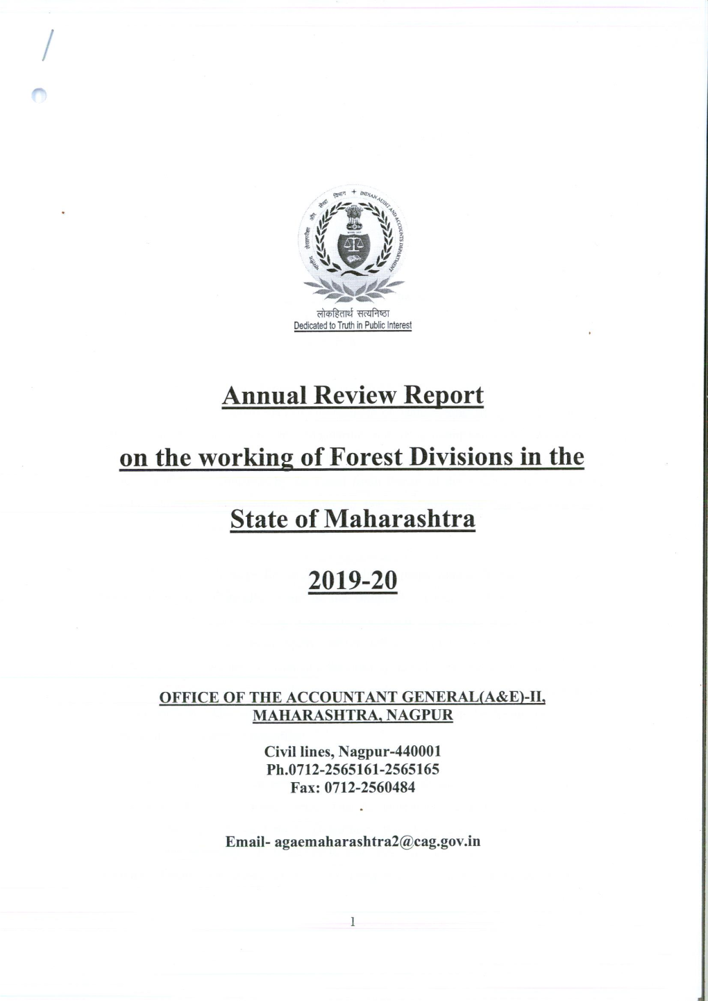 View on the Working of Forest Divisions in the State of Maharashtra for the Year 2019-20