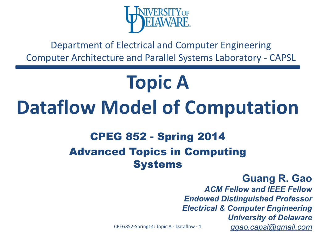 Topic a Dataflow Model of Computation