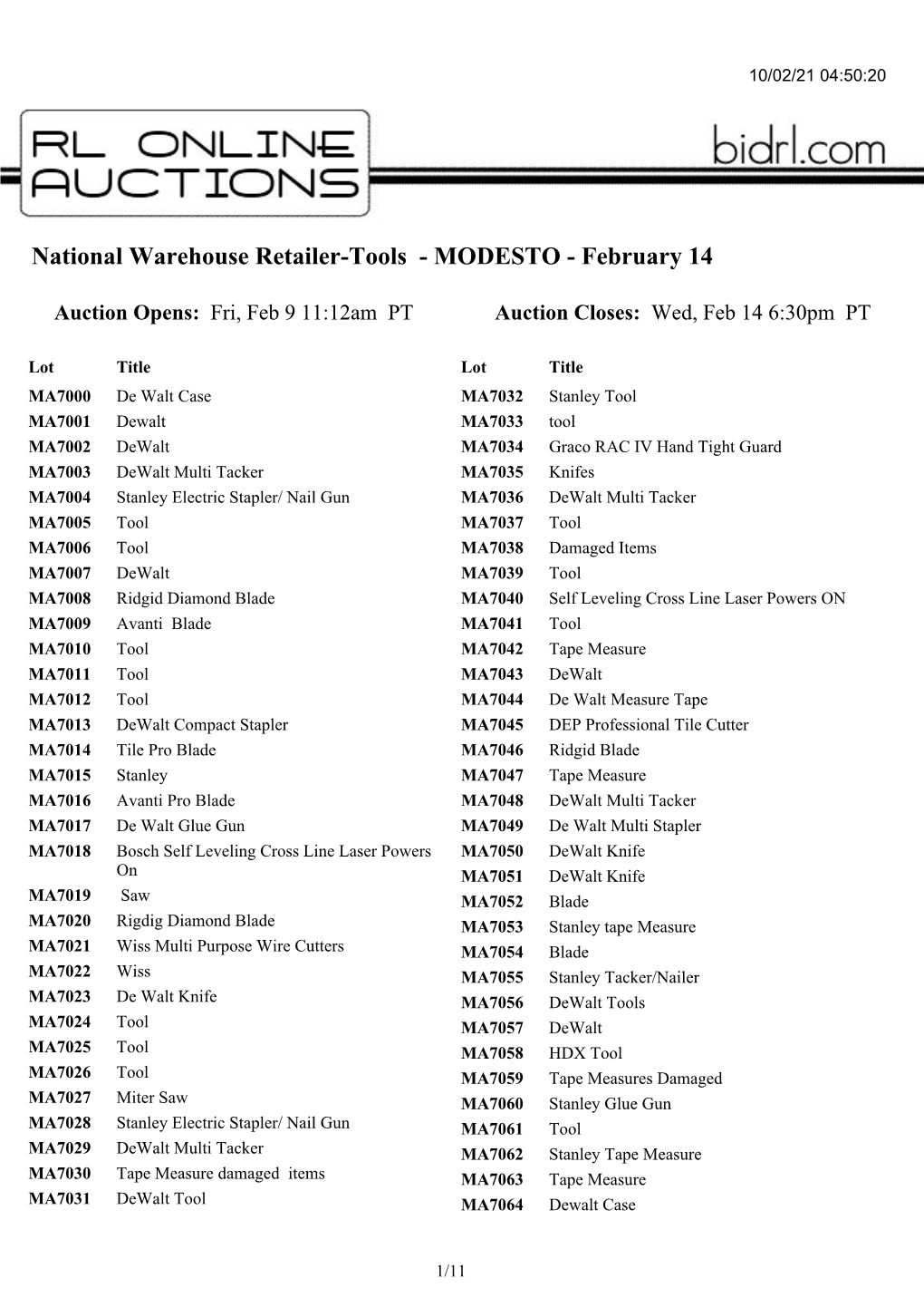 National Warehouse Retailer-Tools - MODESTO - February 14