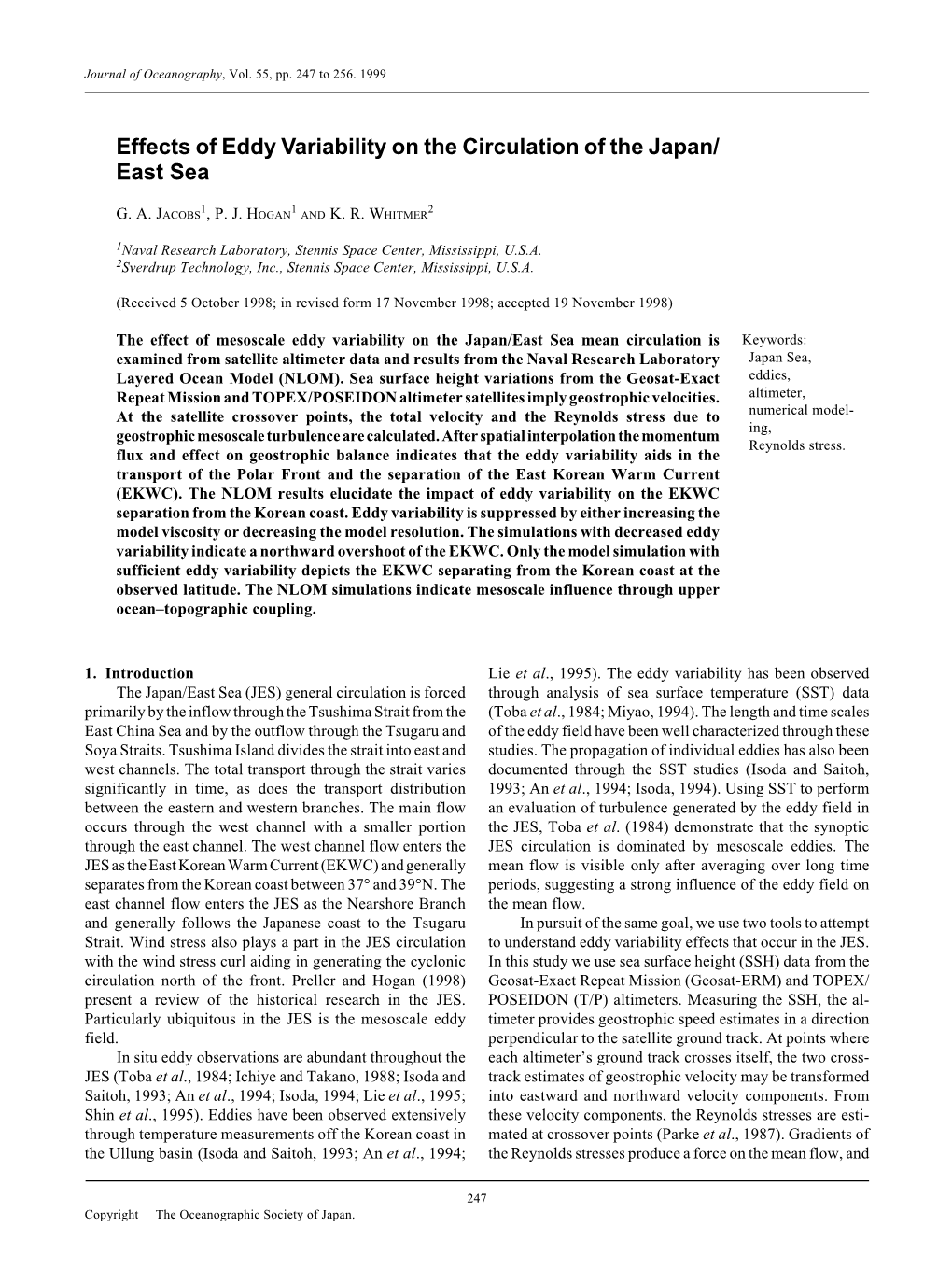 Effects of Eddy Variability on the Circulation of the Japan/ East Sea