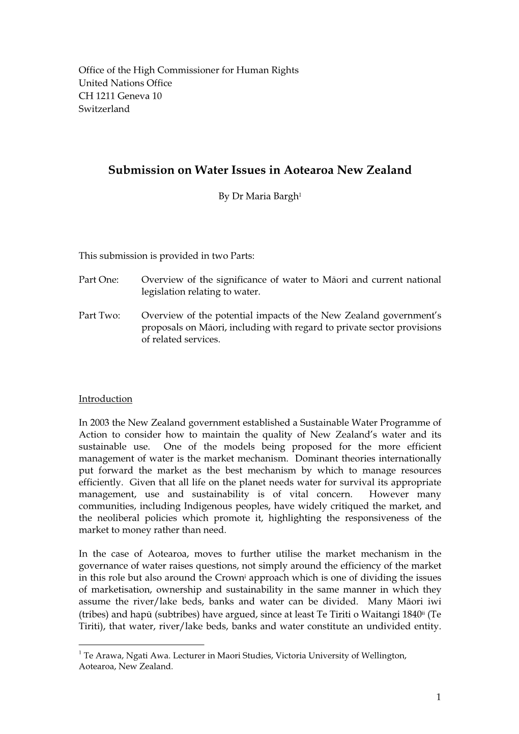 Submission on Water Issues in Aotearoa New Zealand