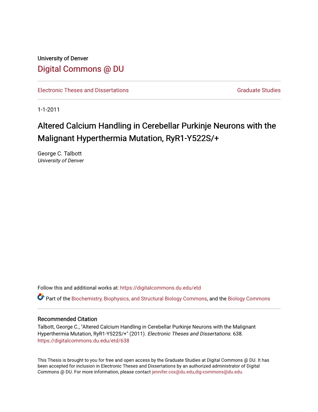 Altered Calcium Handling in Cerebellar Purkinje Neurons with the Malignant Hyperthermia Mutation, Ryr1-Y522S/+