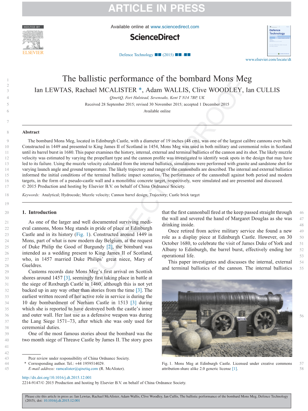 The Ballistic Performance of the Bombard Mons Meg