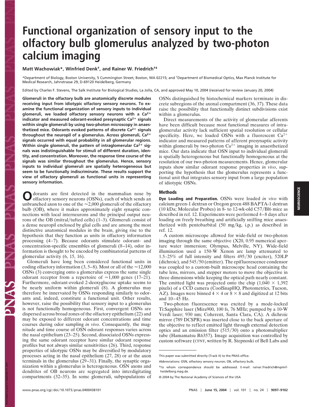 Functional Organization of Sensory Input to the Olfactory Bulb Glomerulus Analyzed by Two-Photon Calcium Imaging