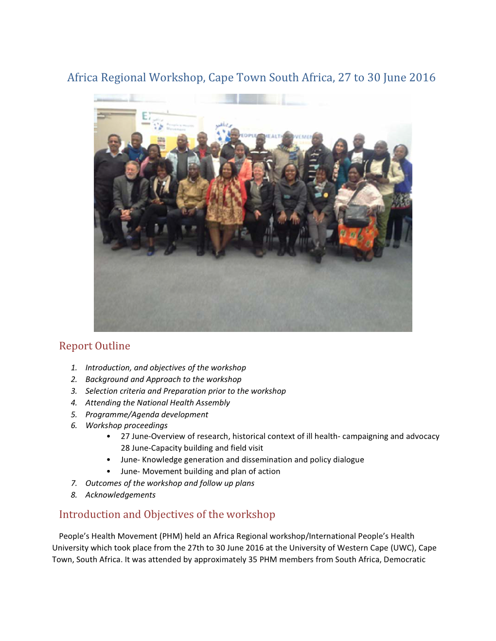 Africa Regional Workshop, Cape Town South Africa, 27 to 30 June 2016