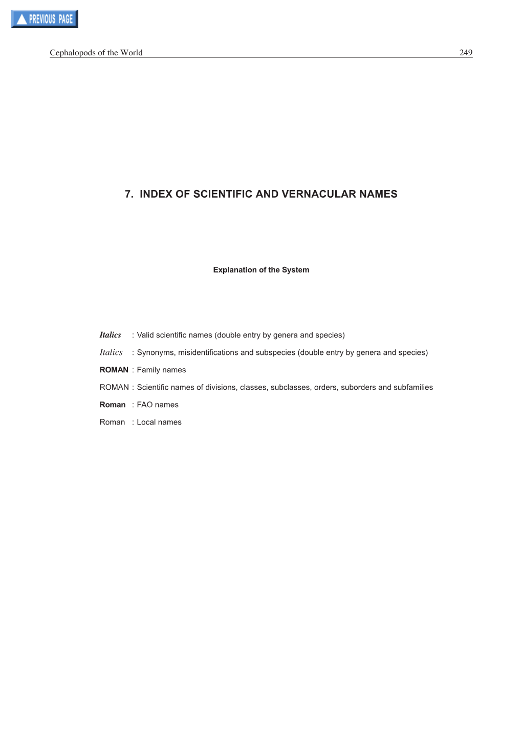 7. Index of Scientific and Vernacular Names