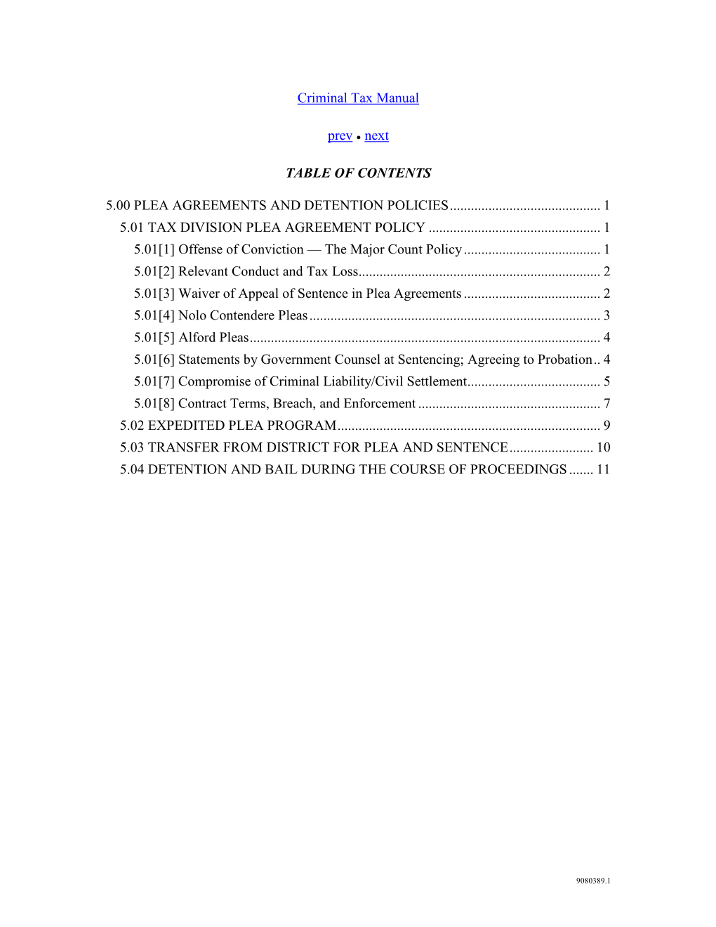 Criminal Tax Manual Prev Next TABLE OF