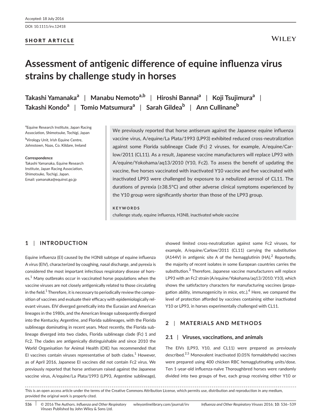 Assessment of Antigenic Difference of Equine Influenza Virus Strains by Challenge Study in Horses