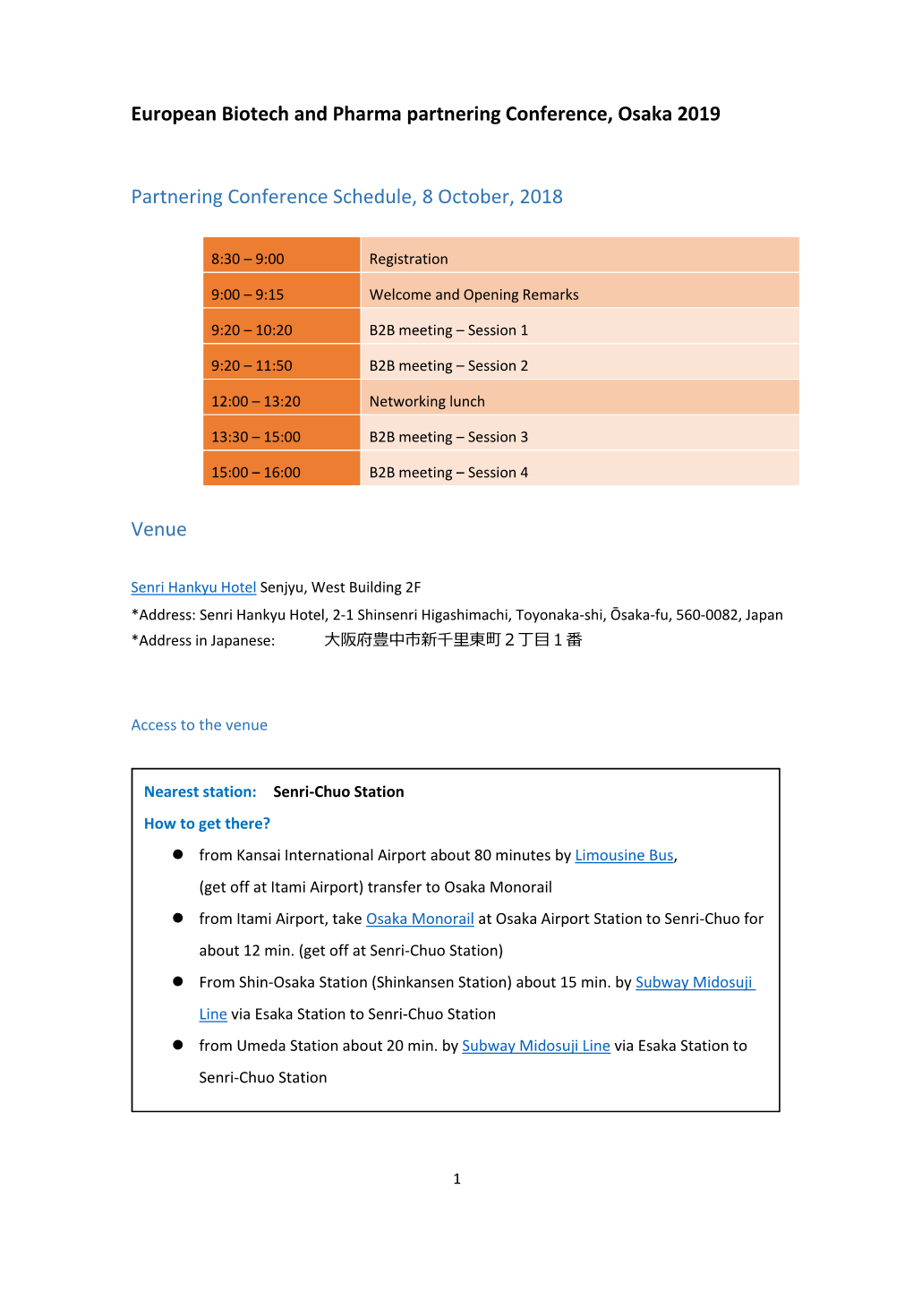 European Biotech and Pharma Partnering Conference, Osaka 2019