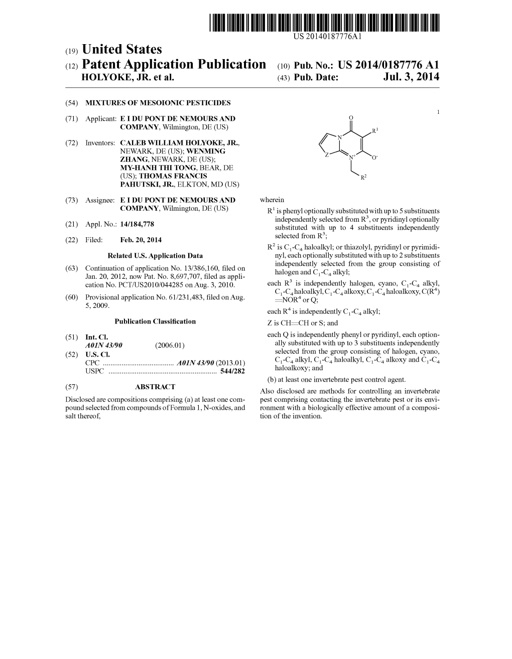 (12) Patent Application Publication (10) Pub. No.: US 2014/0187776 A1 HOLYOKE, JR
