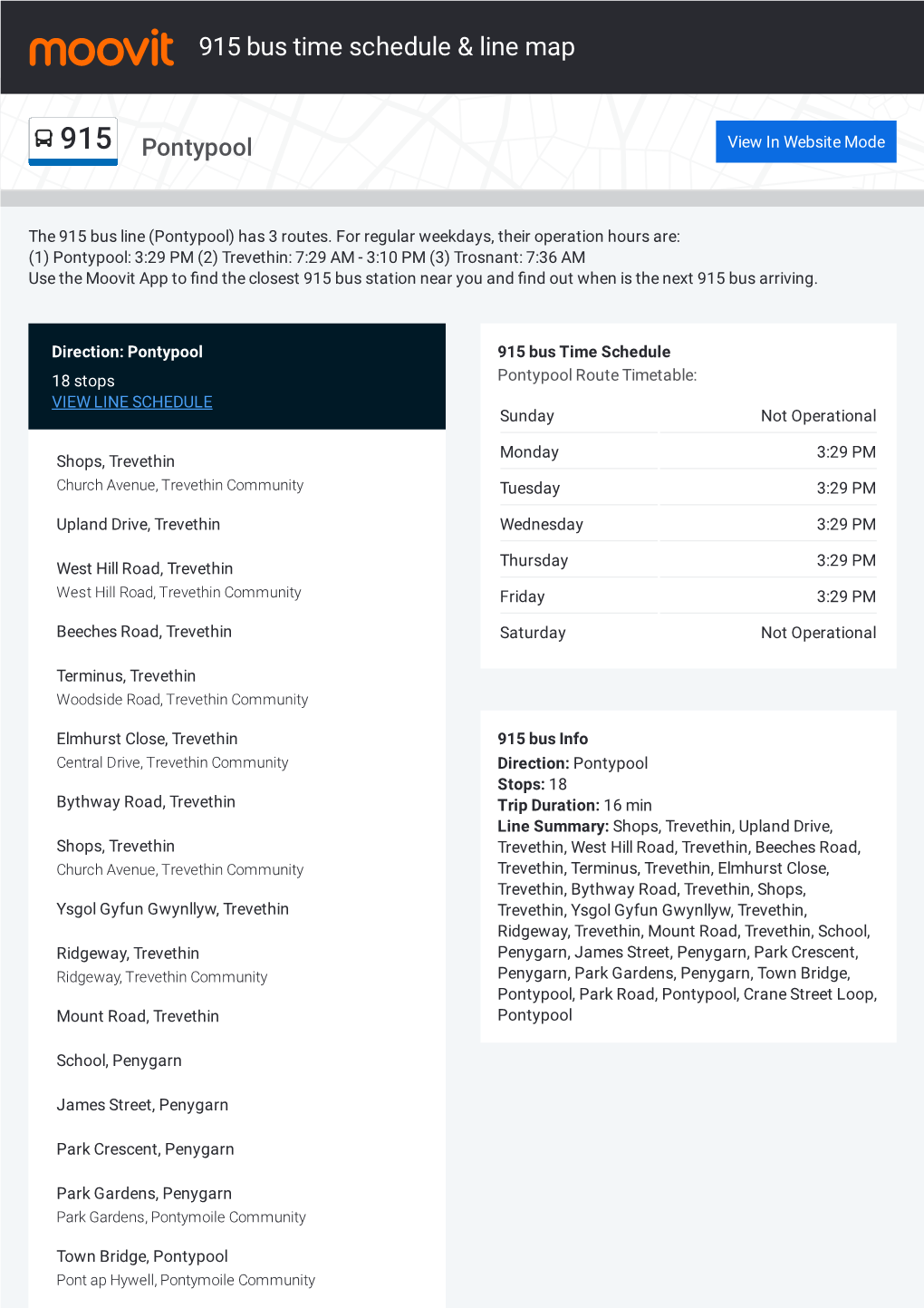 915 Bus Time Schedule & Line Route