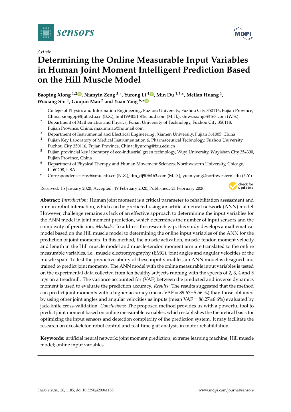 Determining the Online Measurable Input Variables in Human Joint Moment Intelligent Prediction Based on the Hill Muscle Model