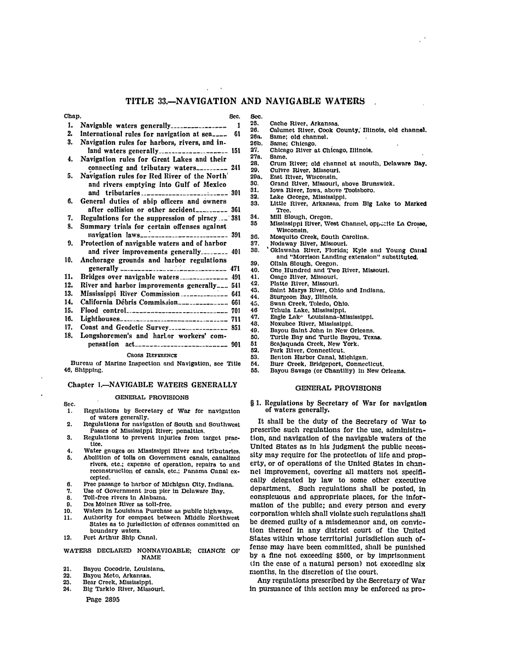 United States Code: Navigable Waters Generally, 33 USC §§ 1