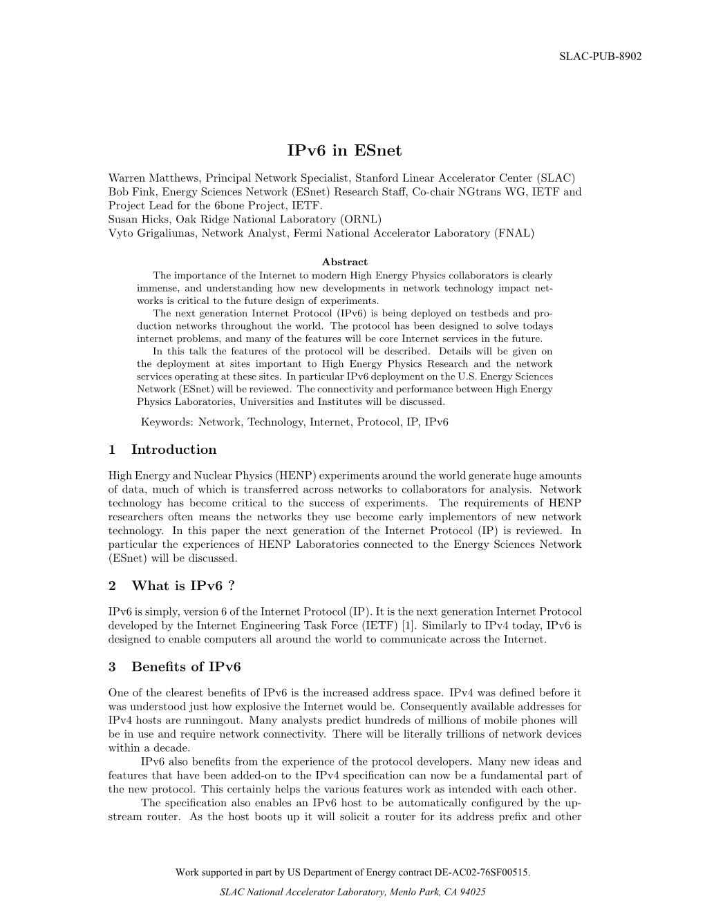 Ipv6 in Esnet