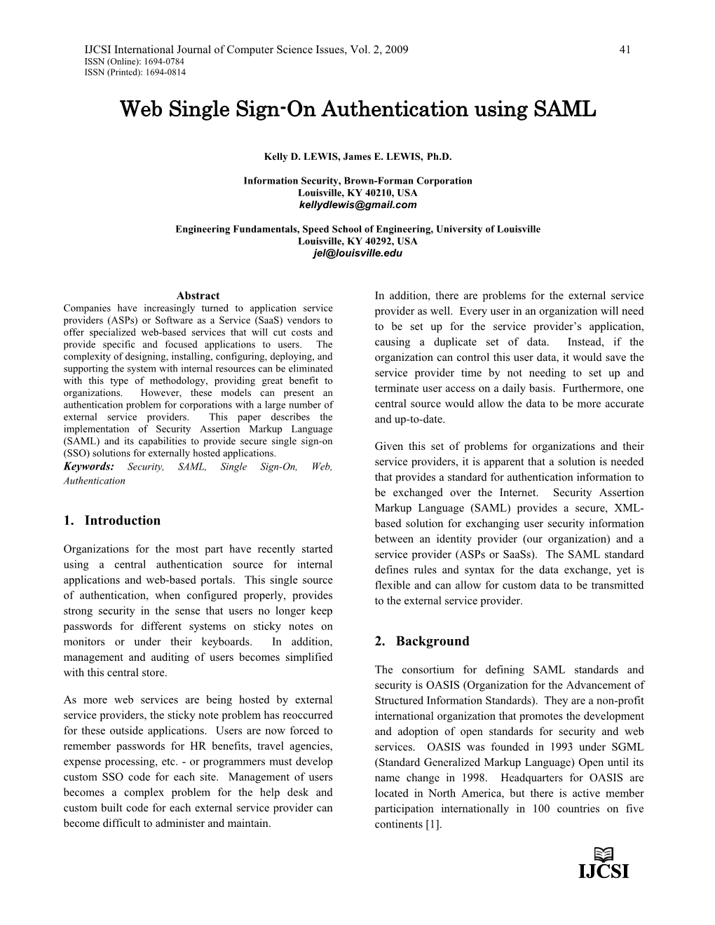 Web Single Sign-On Authentication Using SAML