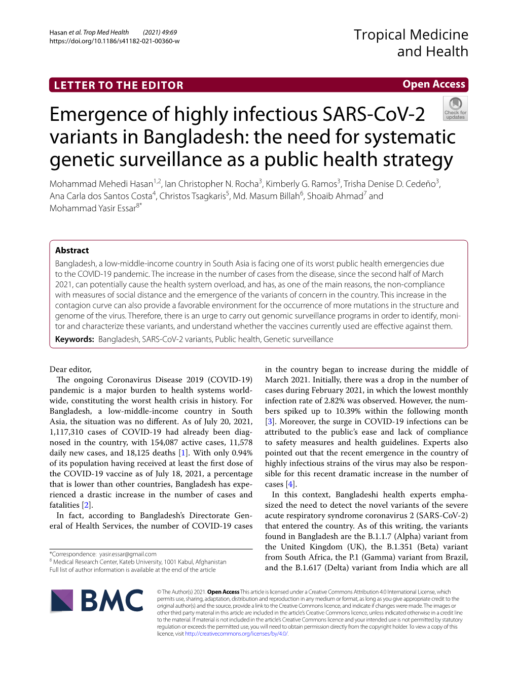 Emergence of Highly Infectious SARS-Cov-2 Variants in Bangladesh