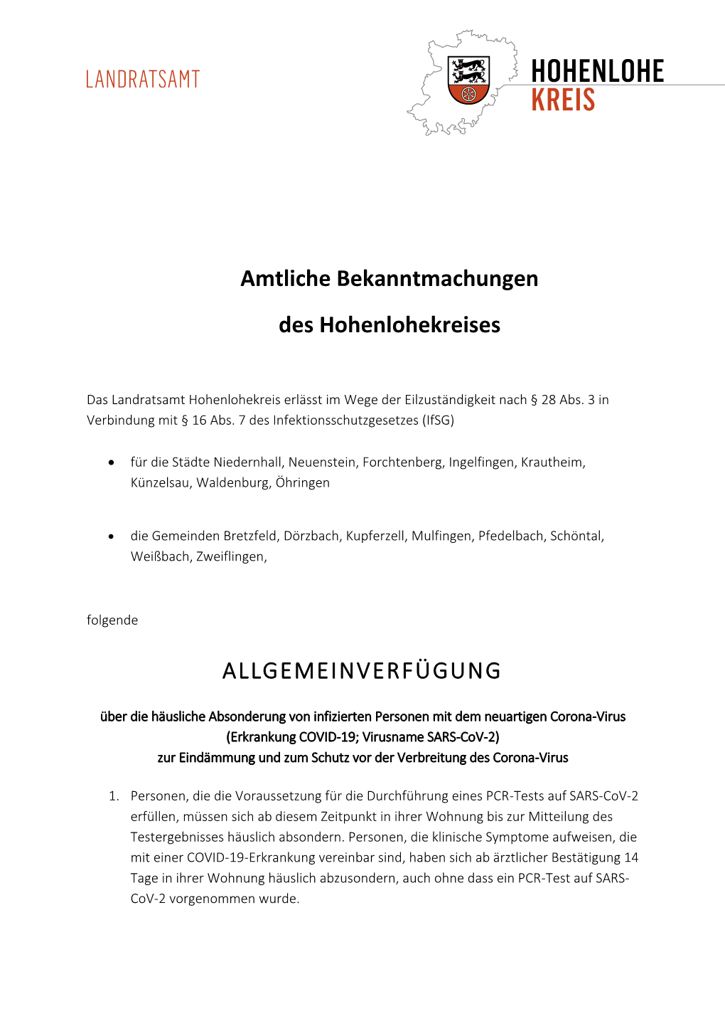 ALLGEMEINVERFÜGUNG Amtliche