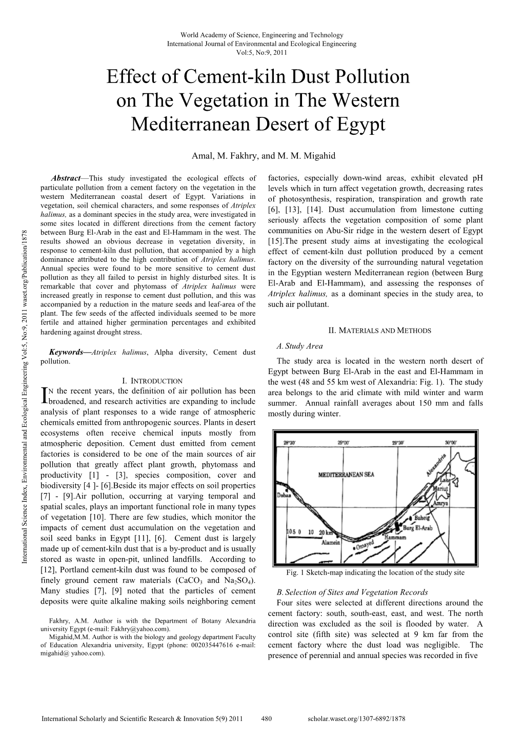 Effect of Cement-Kiln Dust Pollution on the Vegetation in the Western Mediterranean Desert of Egypt