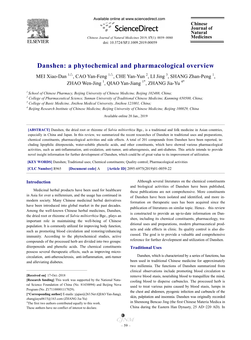 Danshen: a Phytochemical and Pharmacological Overview