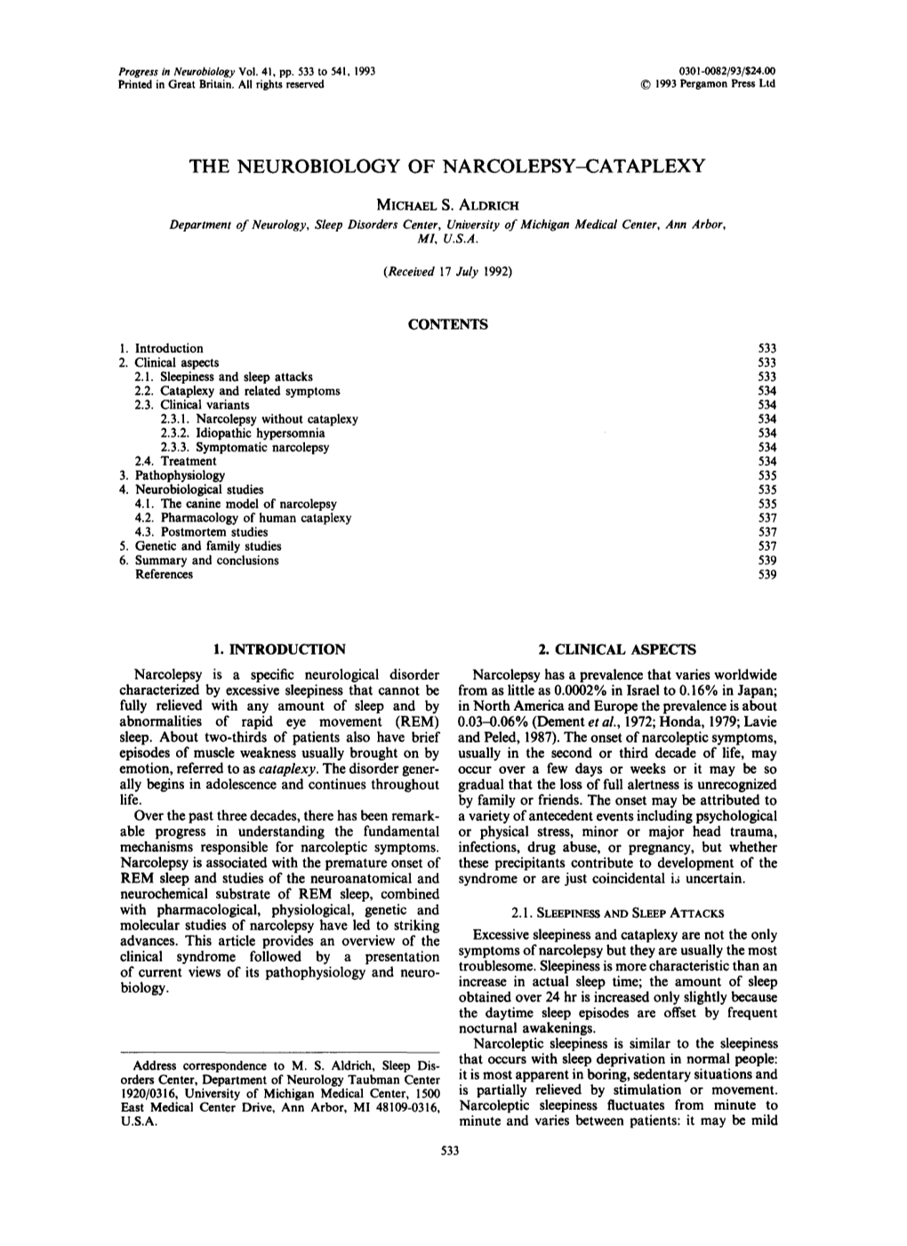 The Neurobiology of Narcolepsy-Cataplexy