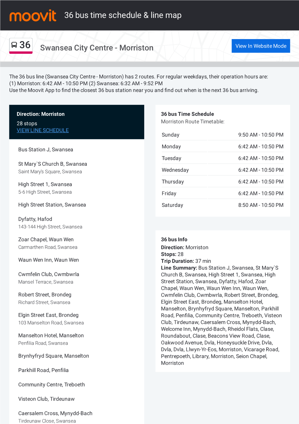 36 Bus Time Schedule & Line Route