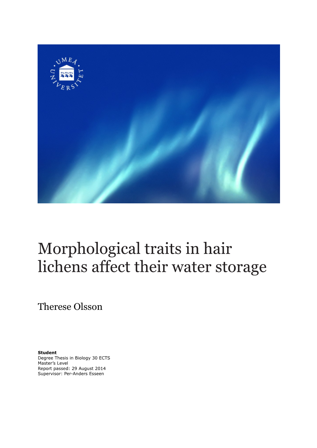 Morphological Traits in Hair Lichens Affect Their Water Storage