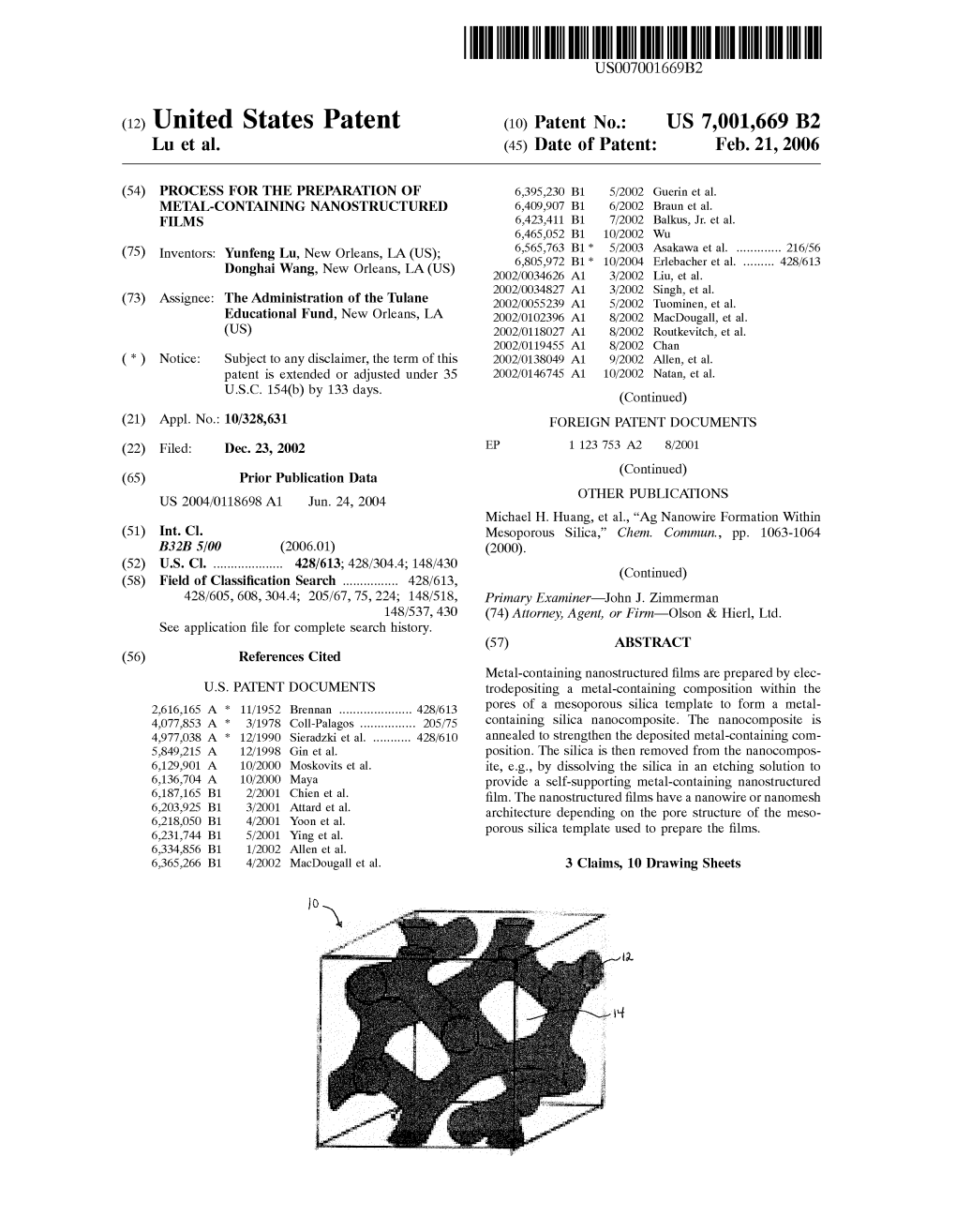 (12) United States Patent (Io) Patent No.: US 7,001,669 B2 Lu Et Al