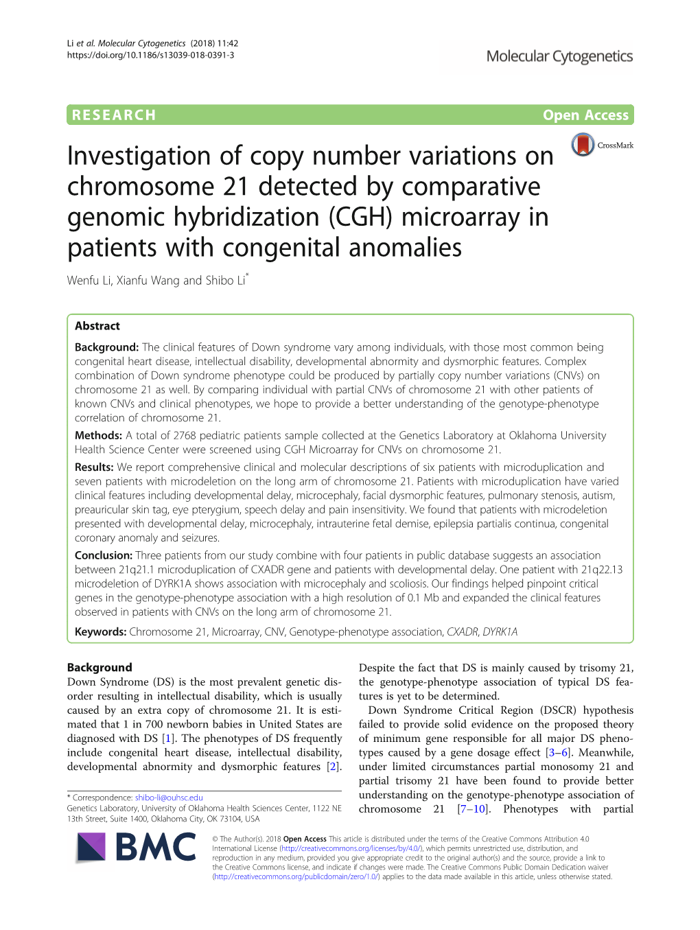 Investigation of Copy Number Variations on Chromosome 21 Detected by Comparative Genomic Hybridization