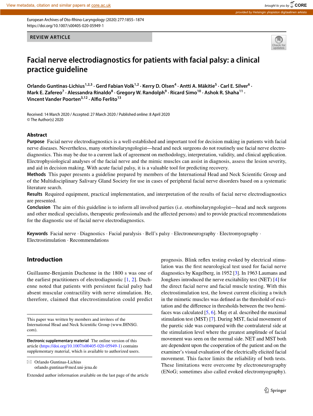 Facial Nerve Electrodiagnostics for Patients with Facial Palsy: a Clinical Practice Guideline