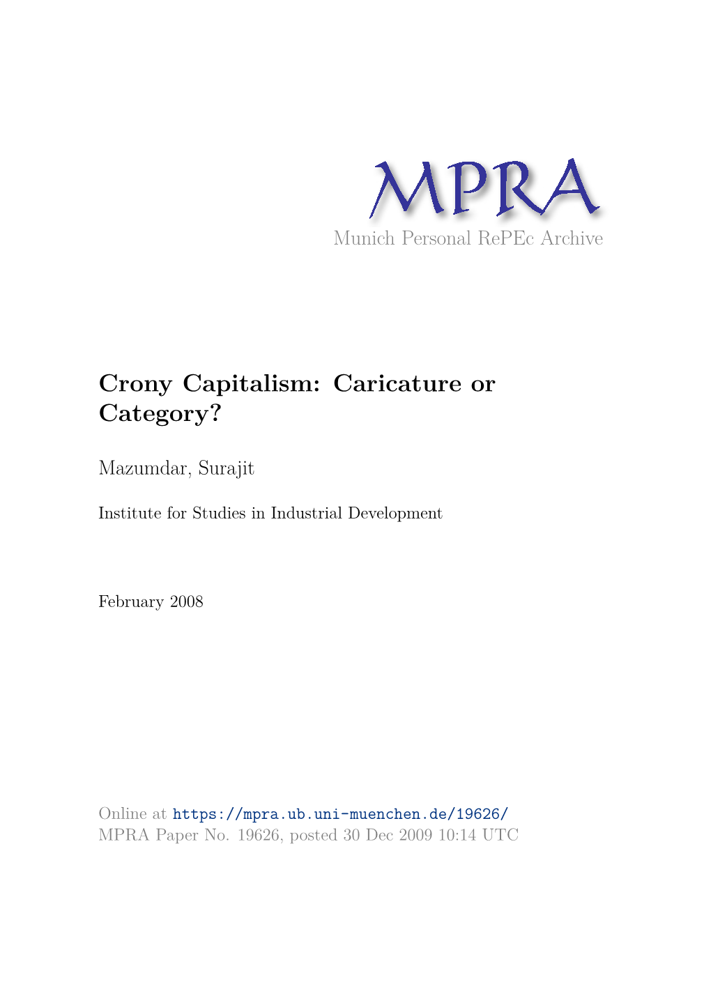 Crony Capitalism: Caricature Or Category?