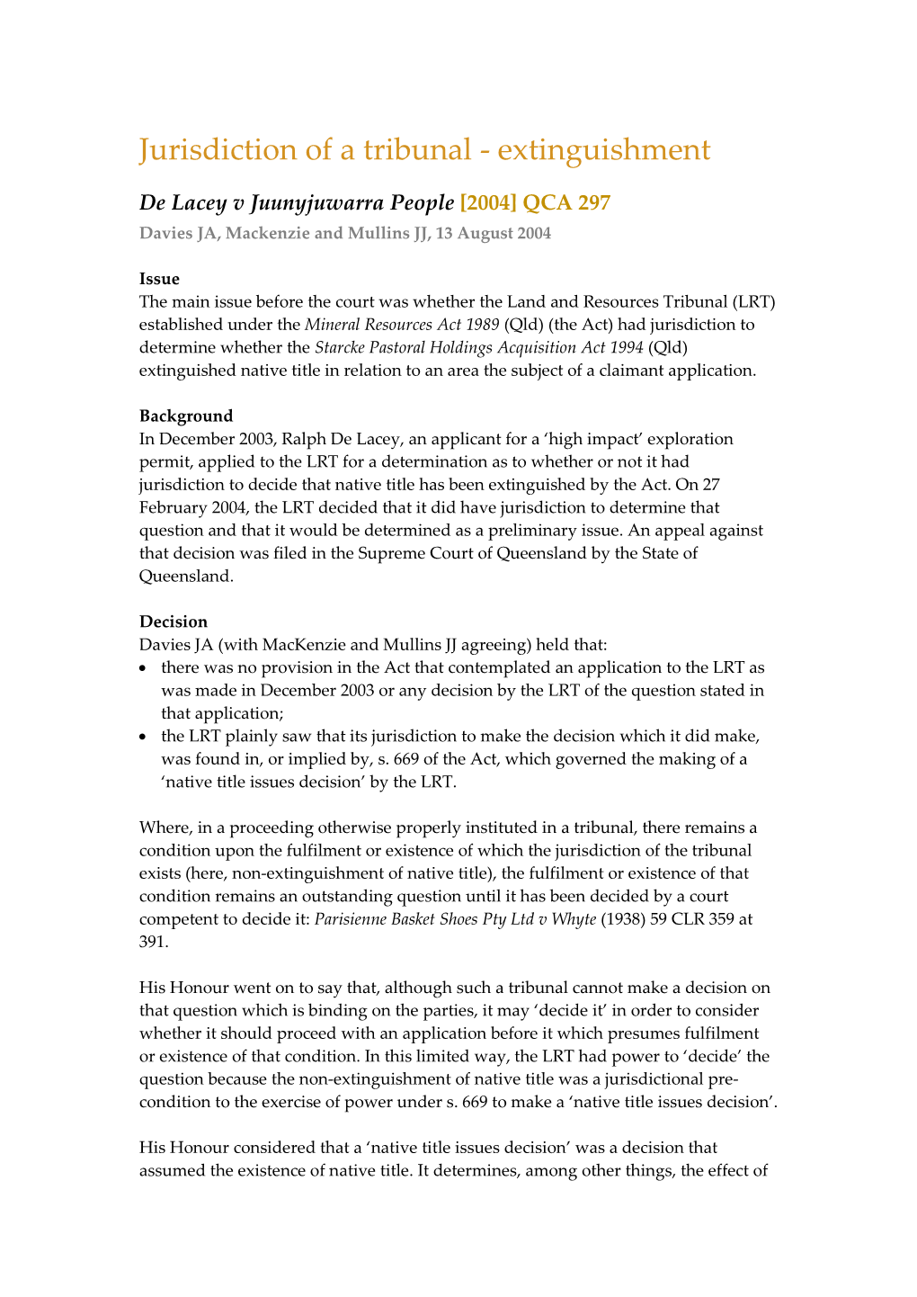 Jurisdiction of a Tribunal - Extinguishment