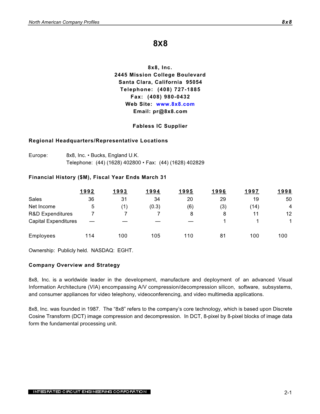 North American Company Profiles 8X8