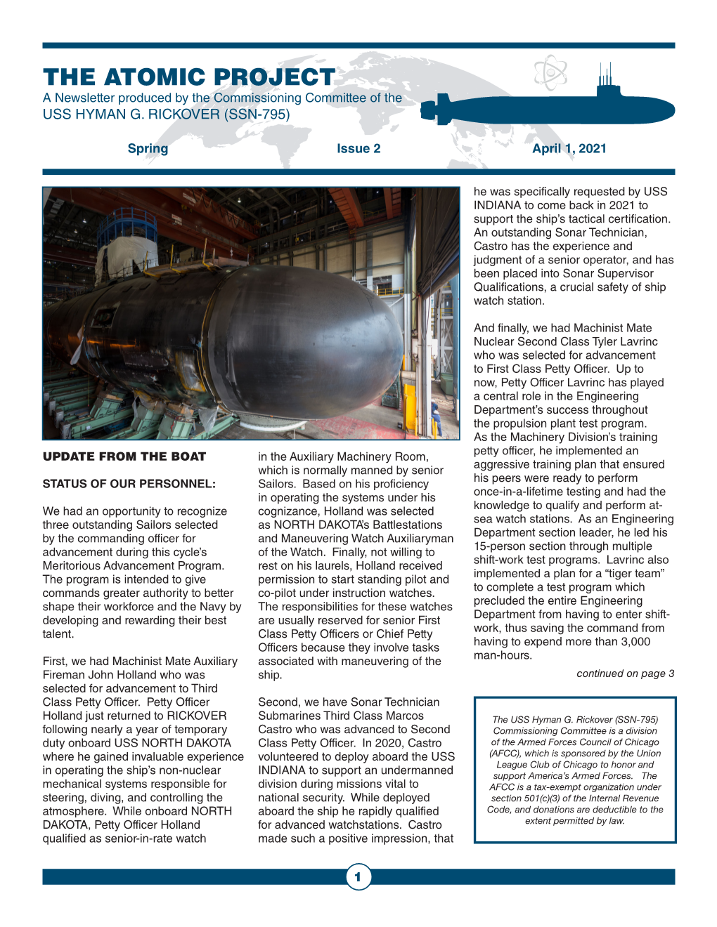 THE ATOMIC PROJECT a Newsletter Produced by the Commissioning Committee of the USS HYMAN G