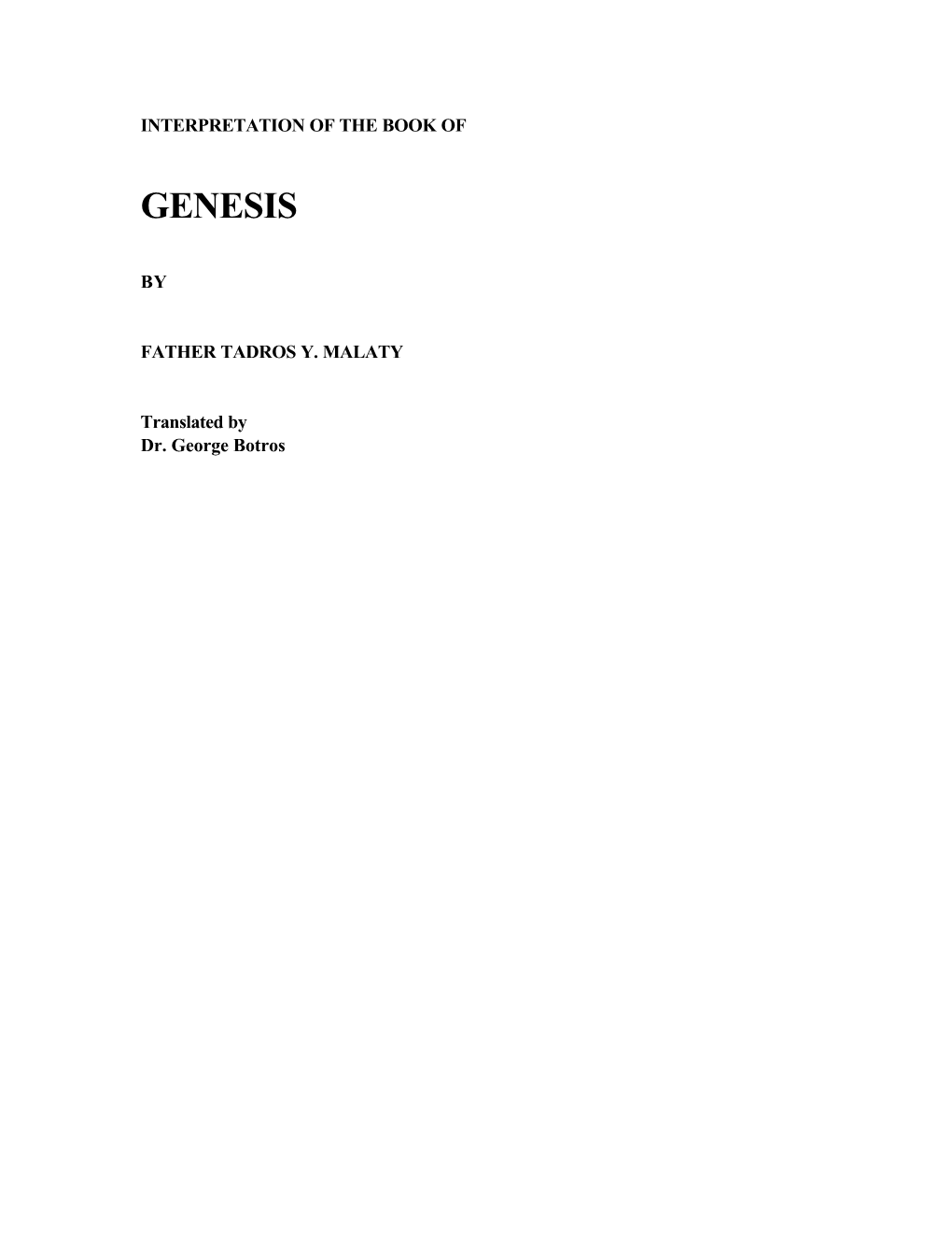 Interpretation of the Book of Genesis