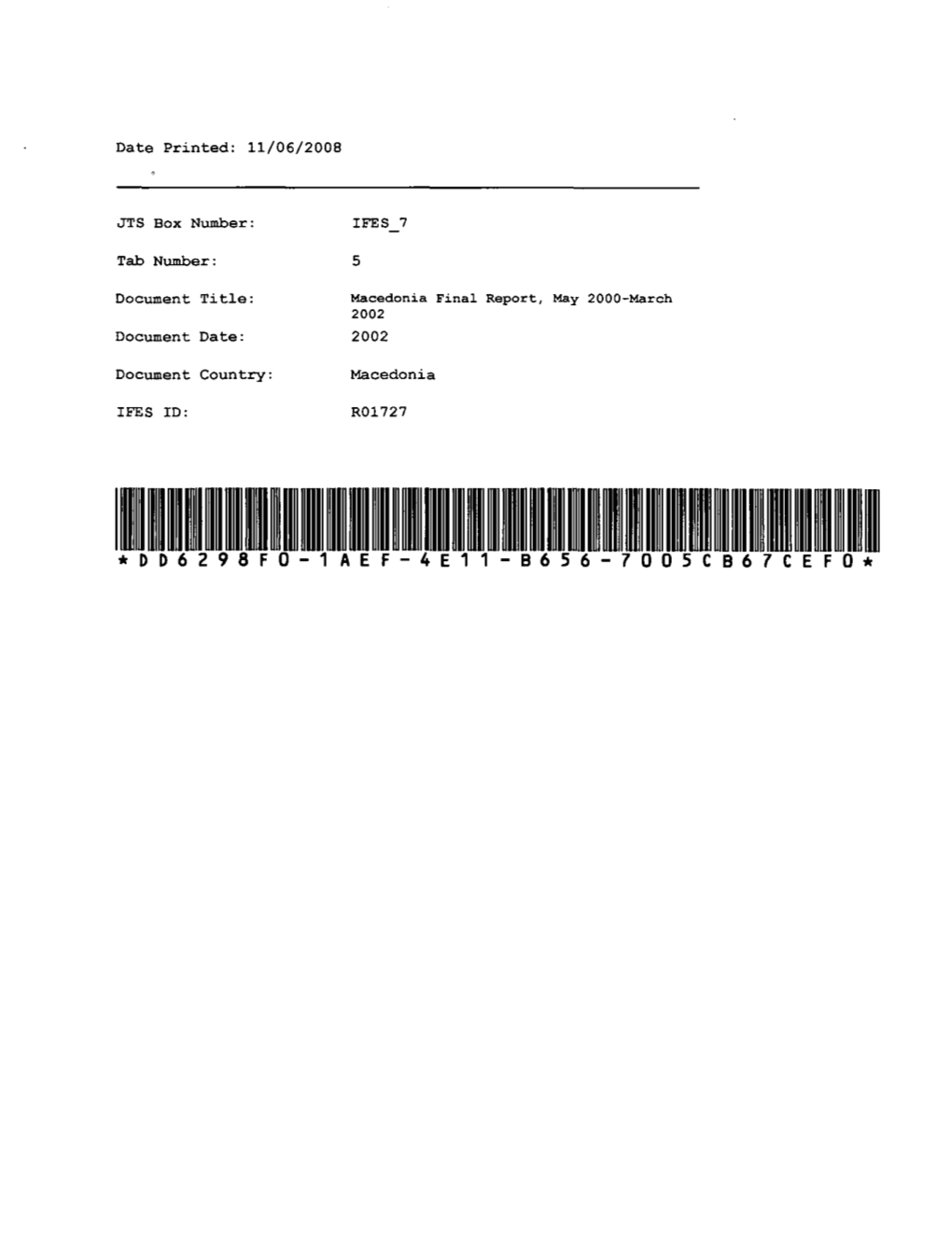 Document Country: Macedonia Lfes ID: Rol727