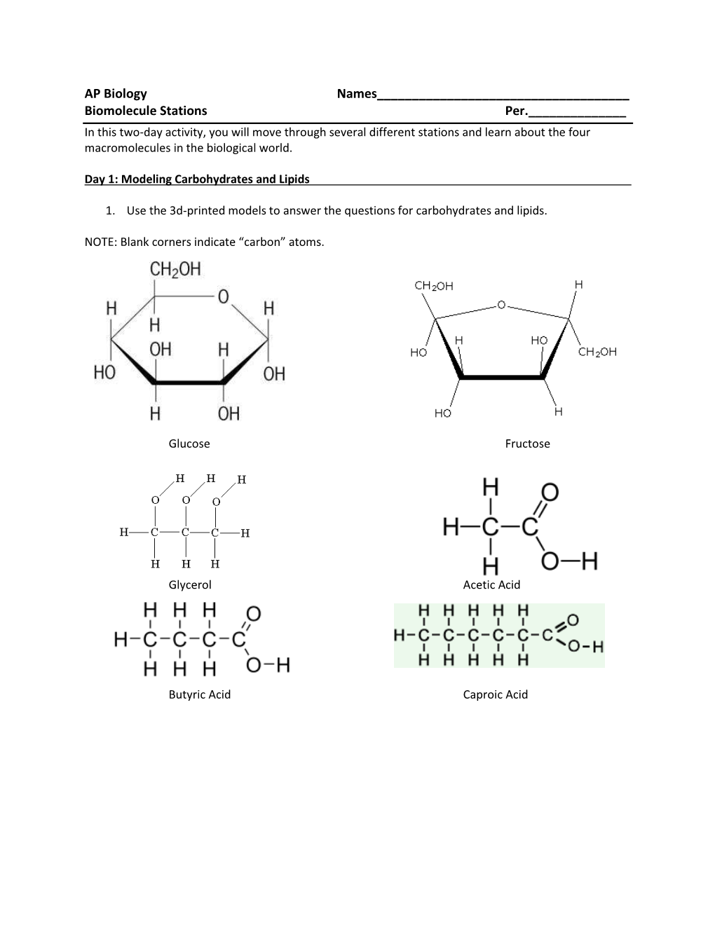 AP Biology Names___Biomolecule Stations Per