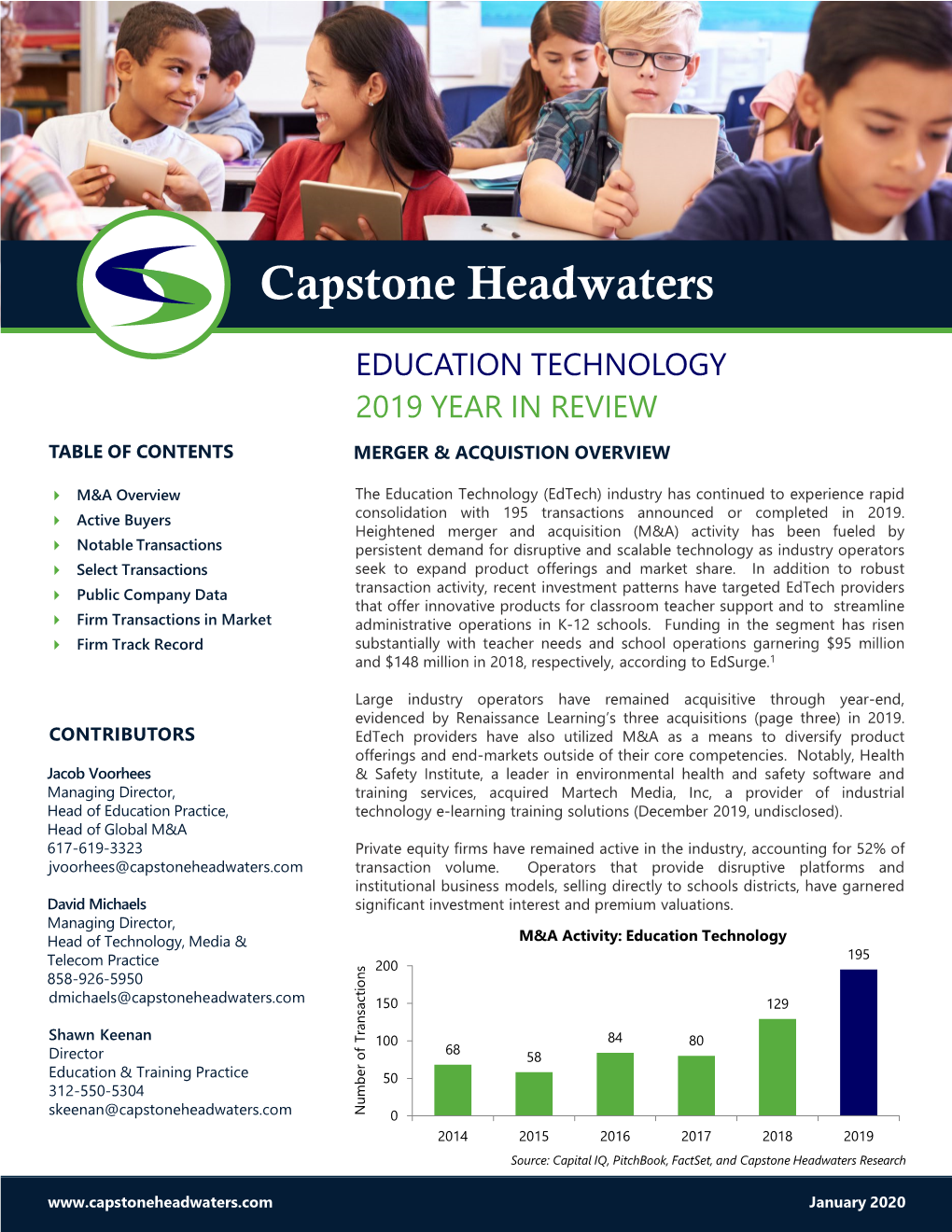 Capstone Headwaters Education Technology M&A Coverage Report