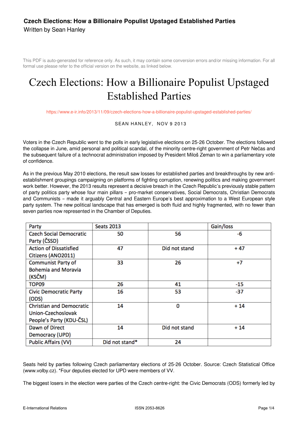 Czech Elections: How a Billionaire Populist Upstaged Established Parties Written by Sean Hanley