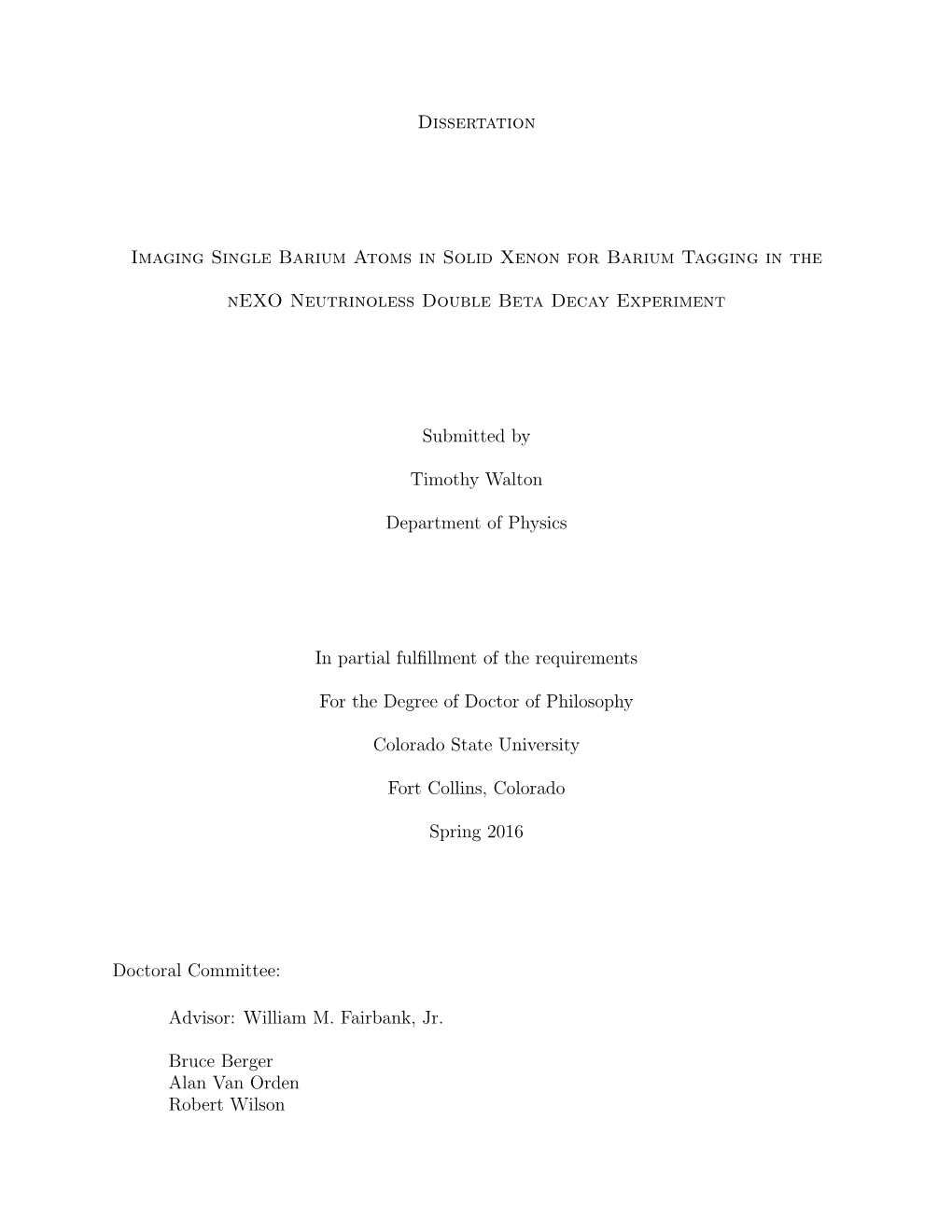 Dissertation Imaging Single Barium Atoms in Solid Xenon for Barium