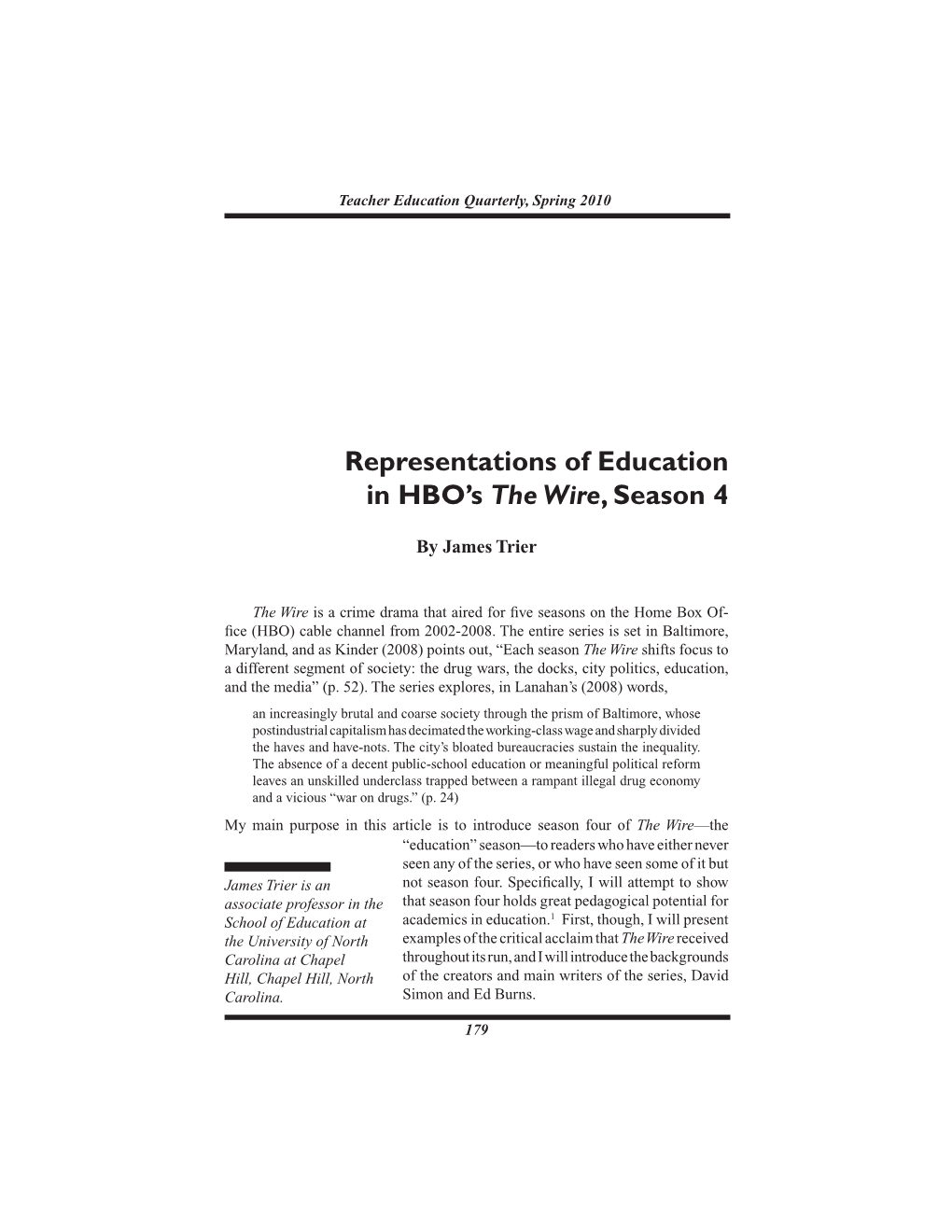 Representations of Education in HBO's the Wire, Season 4